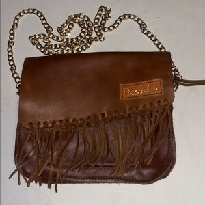 MAMA LU BRAND DARK TAN LEATHER CROSSBODY 2 VELCRO LEATHER FRONT PANELS GORGEOUS